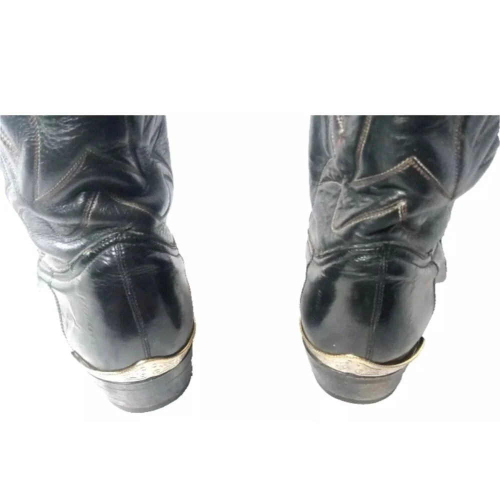 Cazador Black EEL Skin Leather Western Boots Sz 10 D Toe Tips  & Heel Guards
